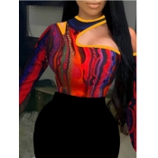 Lovely Plus Size Street O Neck  Print Hollow-out R