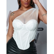 Lovely Sexy One Shoulder See-through White Camisol
