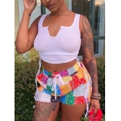 LW Rib-Knit Cashew Print Drawstring Shorts Set