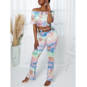 LW Off The Shoulder Tie Dye Crop Top Flared Pants 