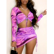 LW SXY Bandage Design Print Drawstring Rose Red Tw