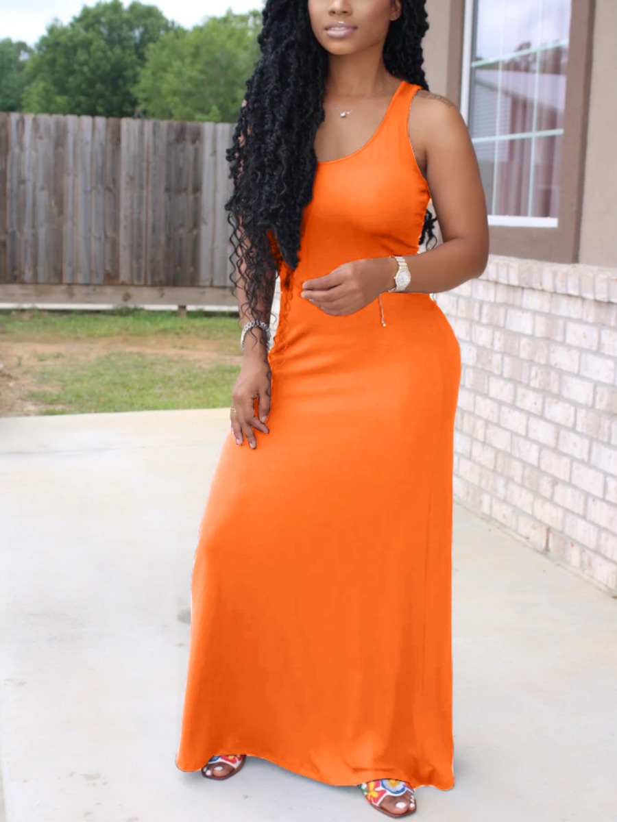 LW BASICS Leisure U Neck Orange Maxi Dress