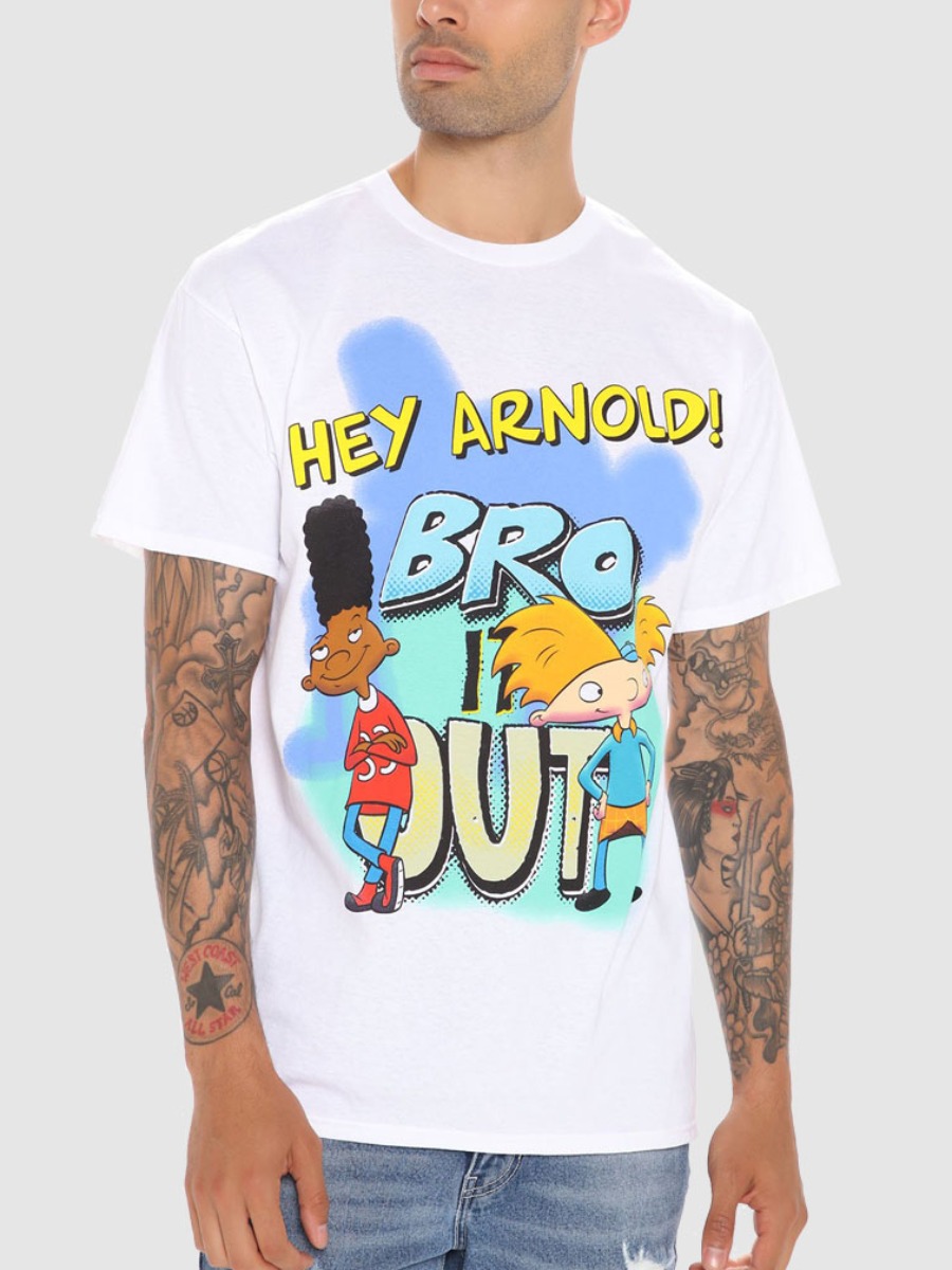 LW Men Casual Cartoon Letter Print White T-shirt