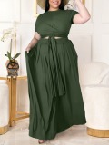 LW Plus Size Boho Bandage Fold Design Green Two-piece Skirt Set