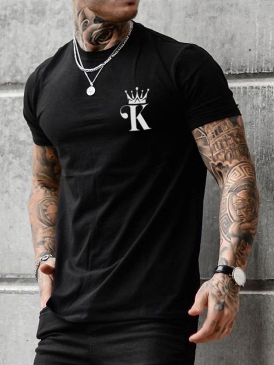 LovelyWholesale Casual Crown Poker Print Black T-shirt Summer Short Sleeve Casual Round Neck Spring Summer 2024