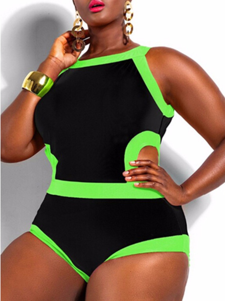 Lovely Patchwork Hollow-out Black One-piece Swimwear