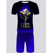 LW Men Street Gradient Letter Print Blue Two Piece