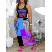 LW Letter Print Patchwork Skirt Set