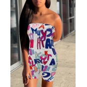 LW Casual Off The Shoulder Letter Print White One-