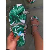 LW Casual Floral Print Green Slippers
