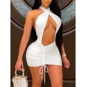 Lovely Sexy Backless Hollow-out Drawstring White M