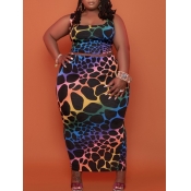 LW Plus Size U Neck Leopard Print Skirt Set