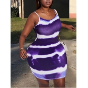 LW Plus Size Casual Tie-dye Purple Knee Length Dre