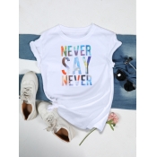 LW Plus Size Leisure O Neck Letter Print White T-s