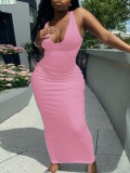 LW SXY Casual U Neck Skinny Pink Ankle Length Dress