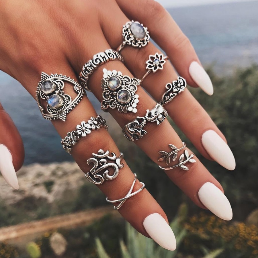 LovelyWholesale 11 Casual Floral Decoration Silver Ring All Seasons Casual Spring Summer 2024