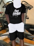 LW Men Letter Print Drawstring Shorts Set
