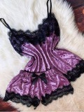 LW COTTON SXY Lace Patchwork Purple Babydolls