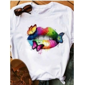 lovely Casual O Neck Lip Print Multicolor T-shirt