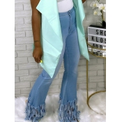 Lovely Casual Tassel Design Blue Jeans