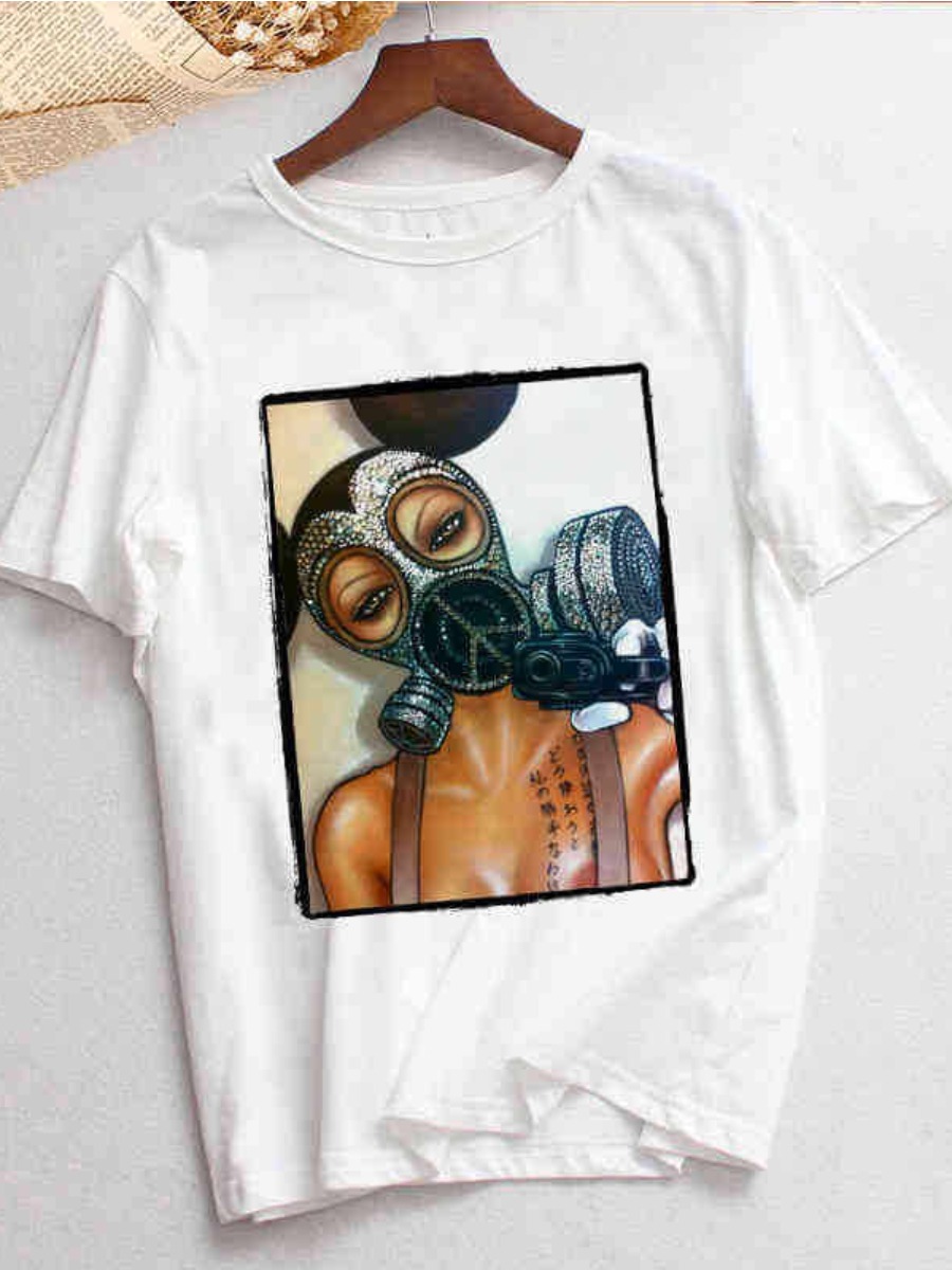 LW Casual O Neck Print White T-shirt