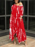 LW Plus Size Casual Tie-dye Asymmetrical Red Ankle Length Dress