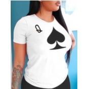 LW O Neck Print White T-shirt