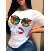 LW O Neck Print White T-shirt