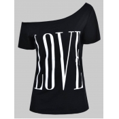 LW Plus Size Casual Letter Print Black T-shirt
