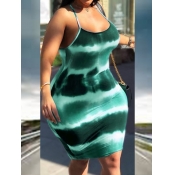 LW Plus Size Casual Tie-dye Green Knee Length Dres
