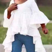 Lovely Girl Casual Flounce Design Asymmetrical Whi