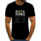 LW Men Casual Round Neck Letter Print Black T-shir