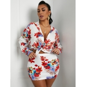 Lovely Casual Floral Print Bandage Design White Tw