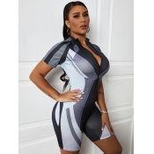 LW Sporty Color-lump Zipper Design Carbon Black On