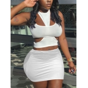 LW SXY Round Neck Hollow-out White Two Piece Skirt