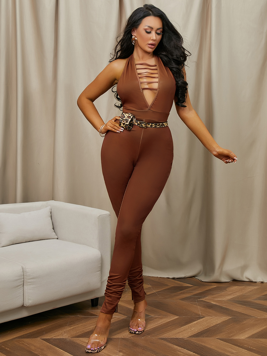 LW Backless Rib-Knit One-piece Jumpsuit