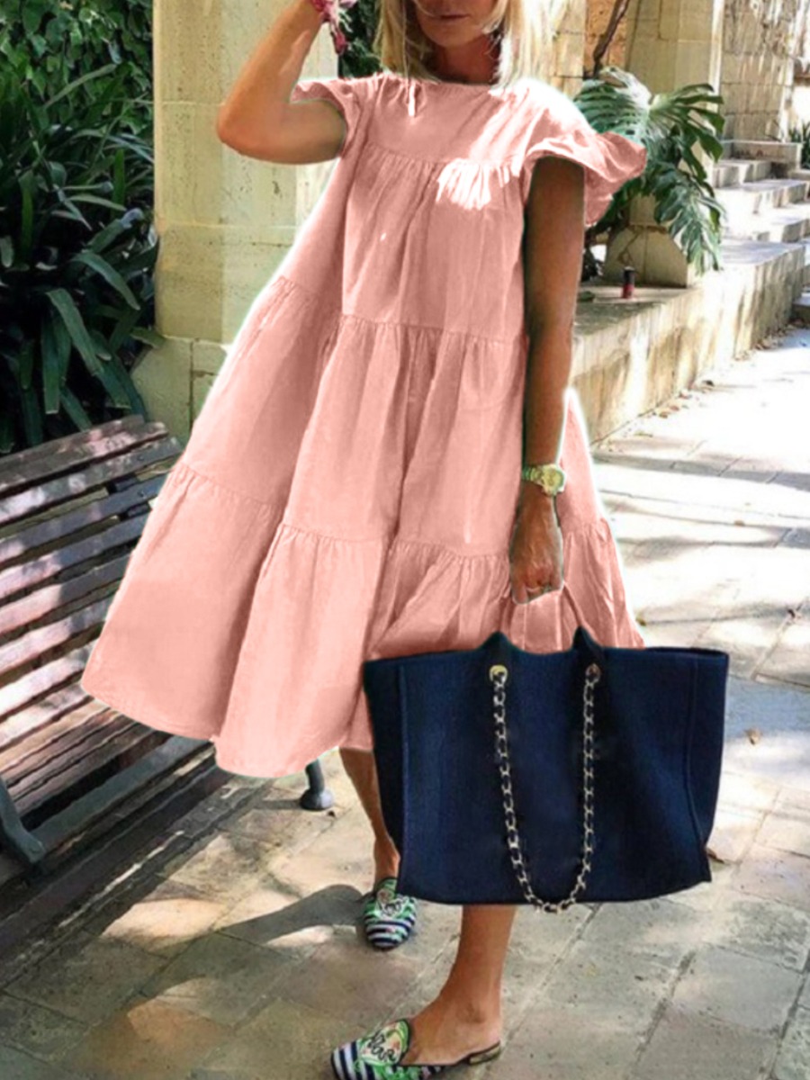 LW Round Neck Ruffle Design A Line Dress