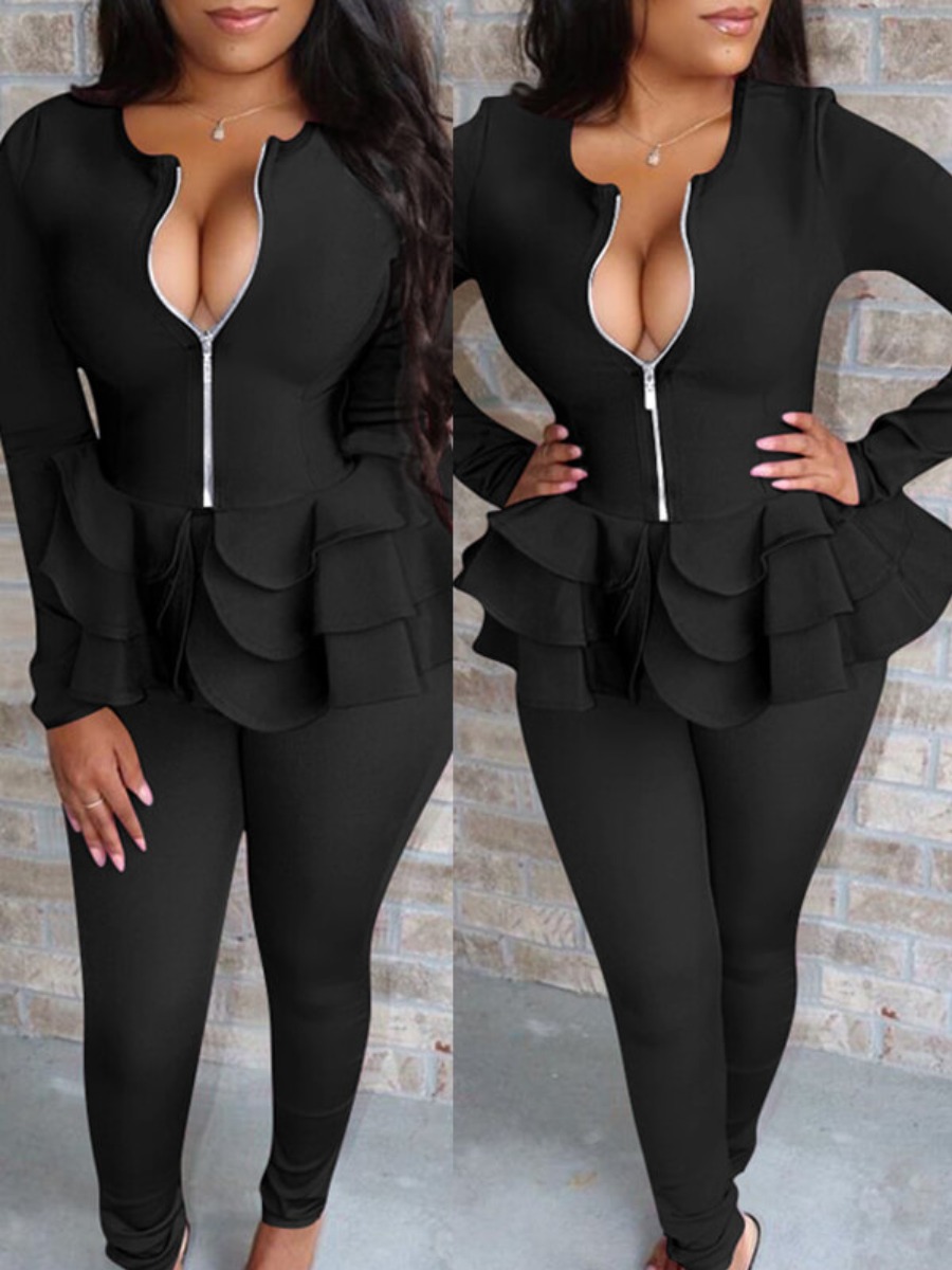 LW Layered Cascading Flounce Design Pants Set