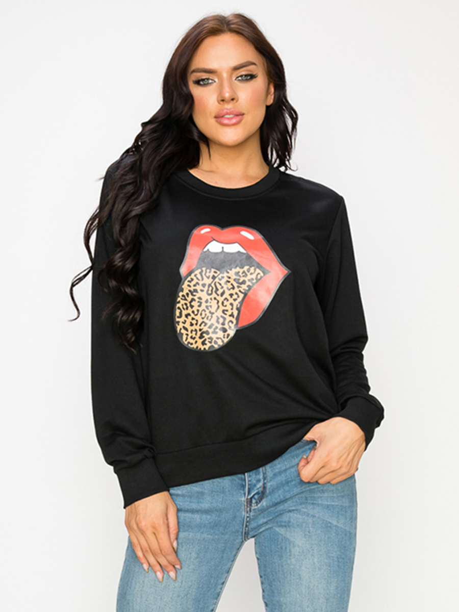 LW Round Neck Lip Print Oversized Hoodies