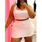 LW BASICS Plus Size U Neck Elastic Two-piece Skirt