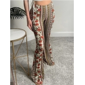 Lovely Geometric Floral Print Flared Pants