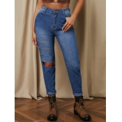 LW Mid Waist Stretch Ripped Jeans