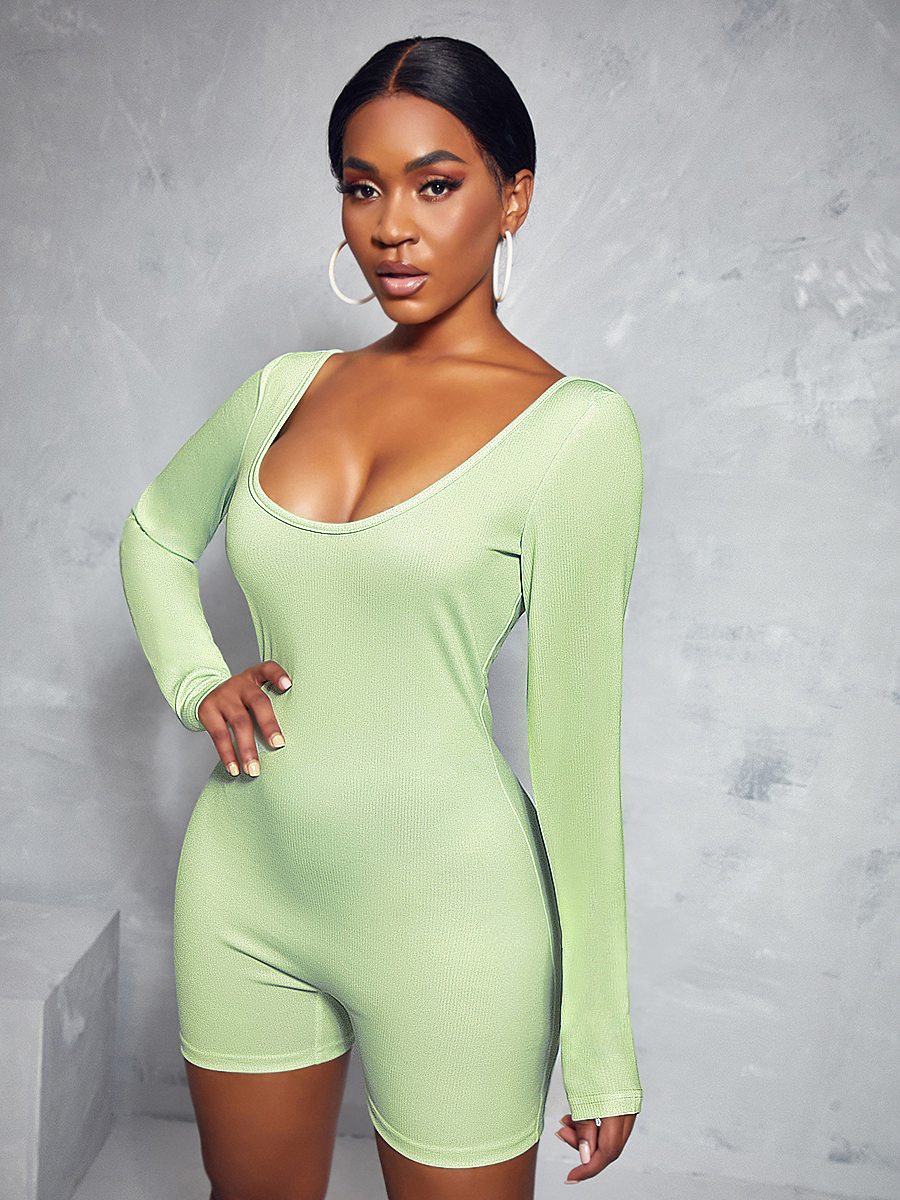 LW U Neck Basic Skinny One-piece Romper