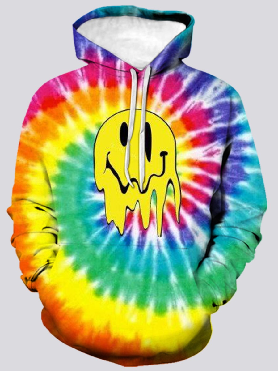 LW Men Cartoon Print Tie-dye Oversized Hoodie