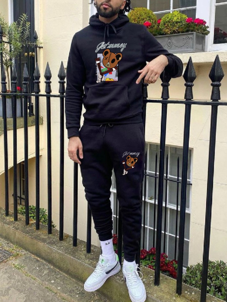 LW Men Polyester Patchwork Cartoon Mixed Print Loose Yes(Stretch) Two-piece Pants Set