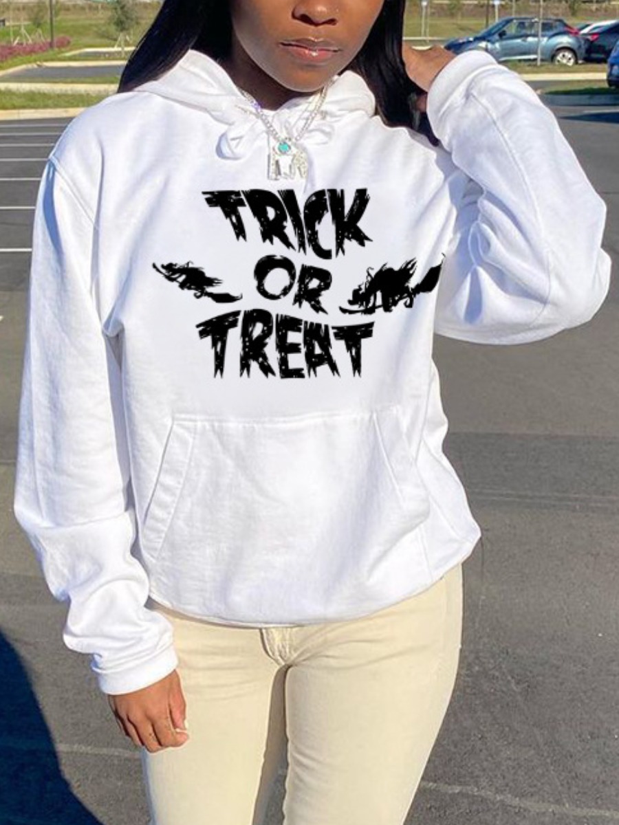 LW BASICS Letter Print Kangaroo Pocket Hoodie
