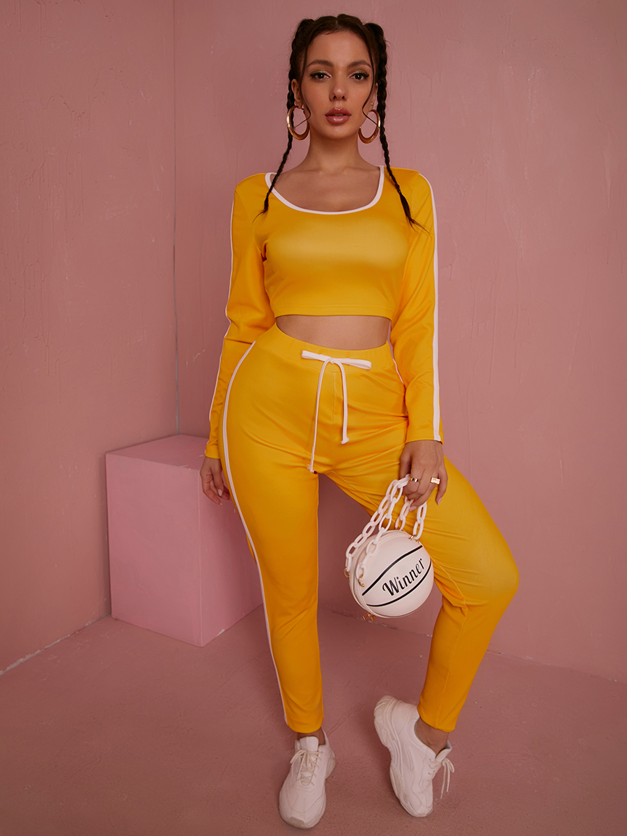 LW U Neck Striped Pants Set