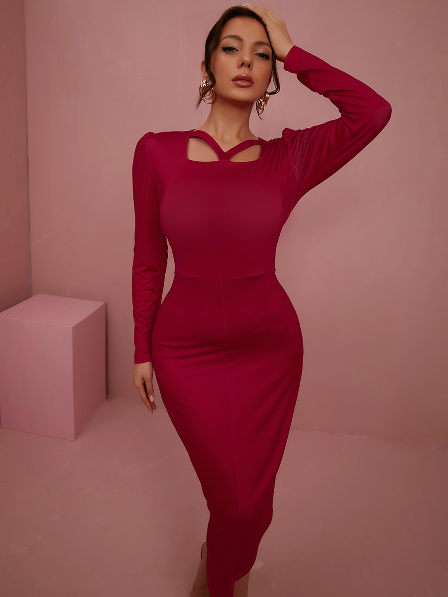 LW Ruffle Design Hollow-out Bodycon Dress