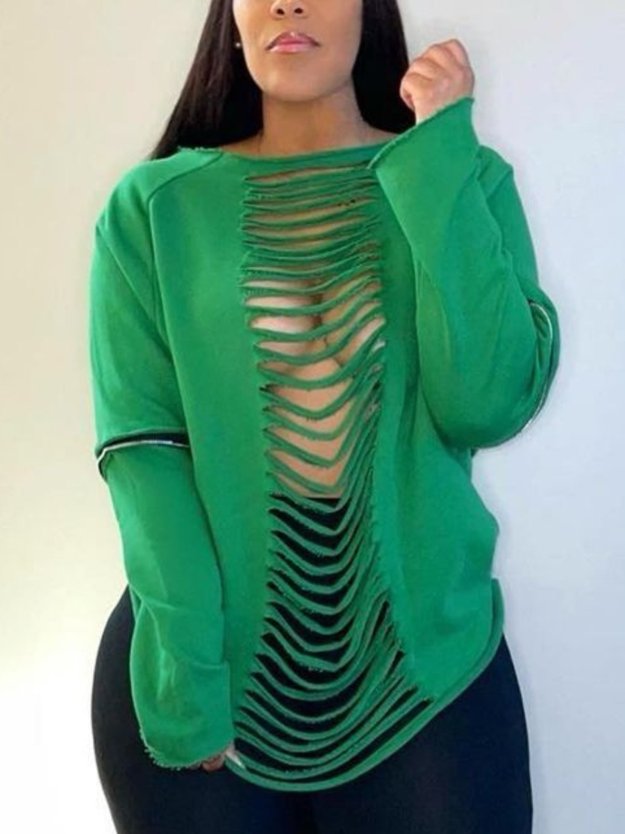 LW Ripped Zipper Design Sweatshirt