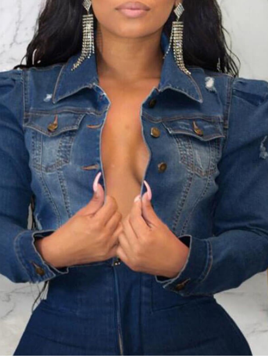 LW Puff Sleeve Ripped Denim Jacket